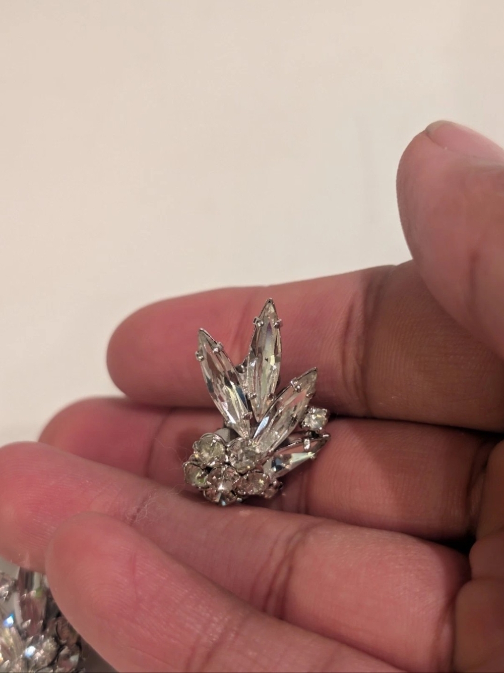 Sherman Swarovski White Crystal Clip Earrings Signed